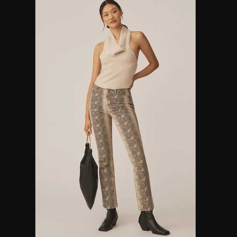 New 25 Mother x Anthropologie The Hustler flood Boa Babe snakeskin print jeans